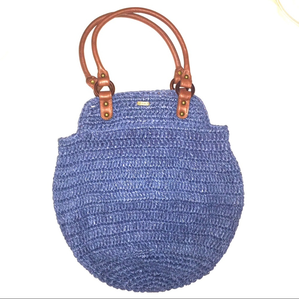 SUN N’ SAND  BLUE STRAW BEACH HANDBAG PURSE